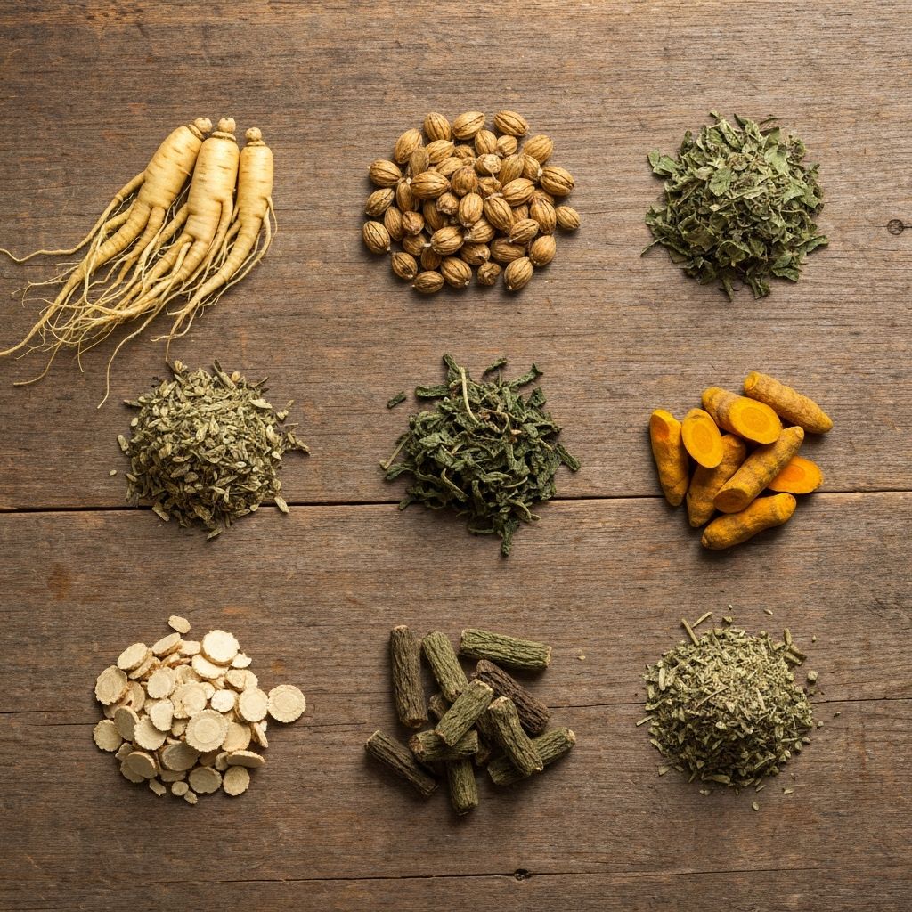 Various dried herbs and roots